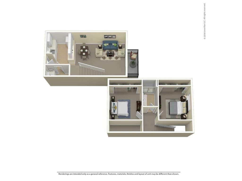 2 Bedroom 1.5 Bath Floor Plan